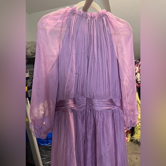 Mac Duggal 68225 Light Purple Chiffon Ruched Illusion Raglan Sleeve Ruffle Gown - Picture 7 of 14